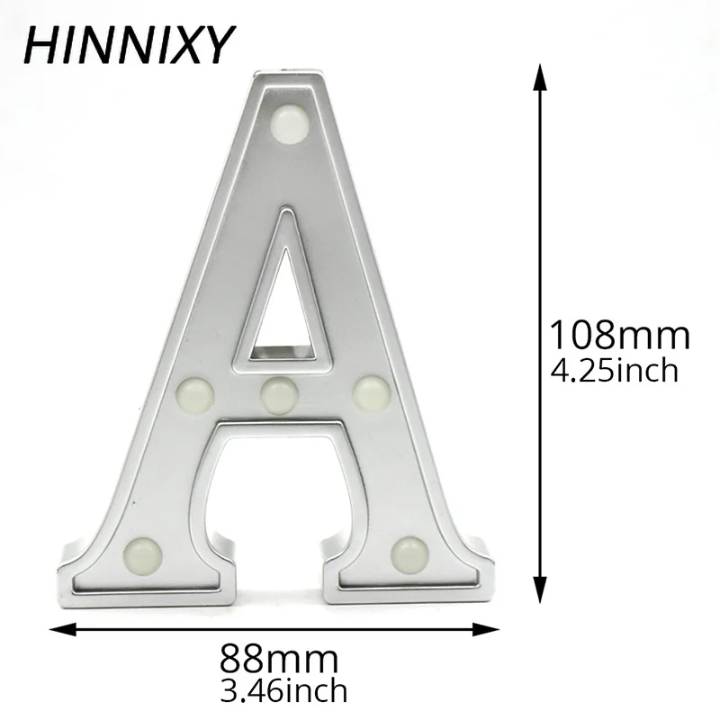 Hinnixy 26 букв LED Серебристое украшение ночник алфавит на батарейках День Рождения