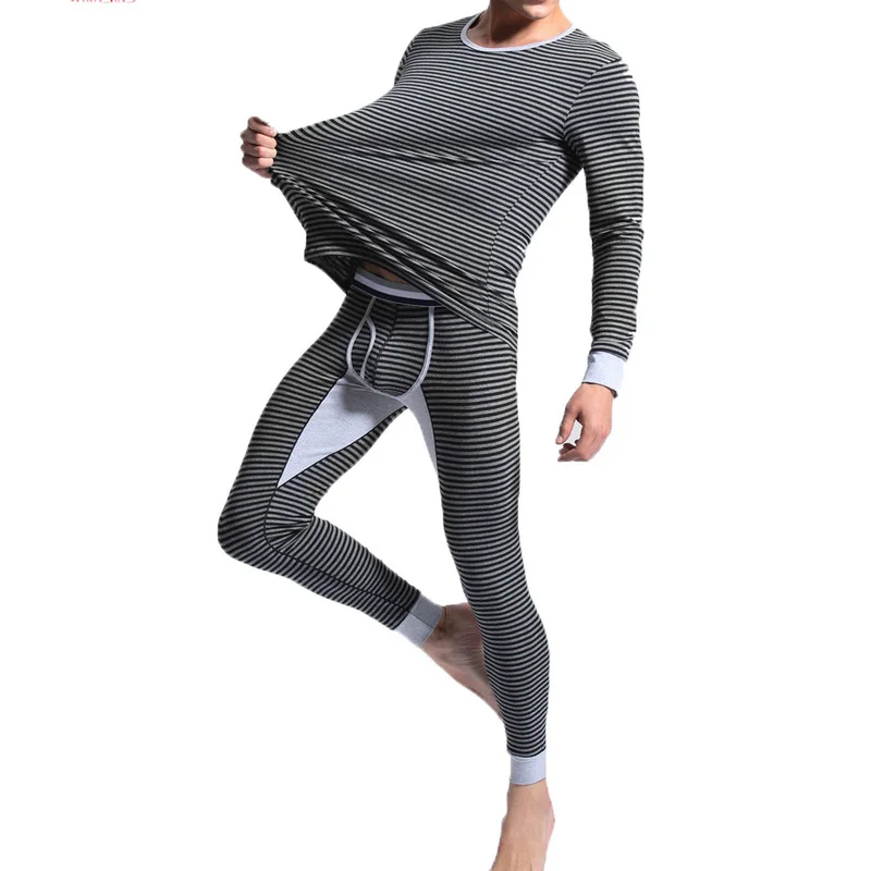 Мужские пижамные комплекты Полосатое хлопковое нижнее белье 2 шт. топы с длинными