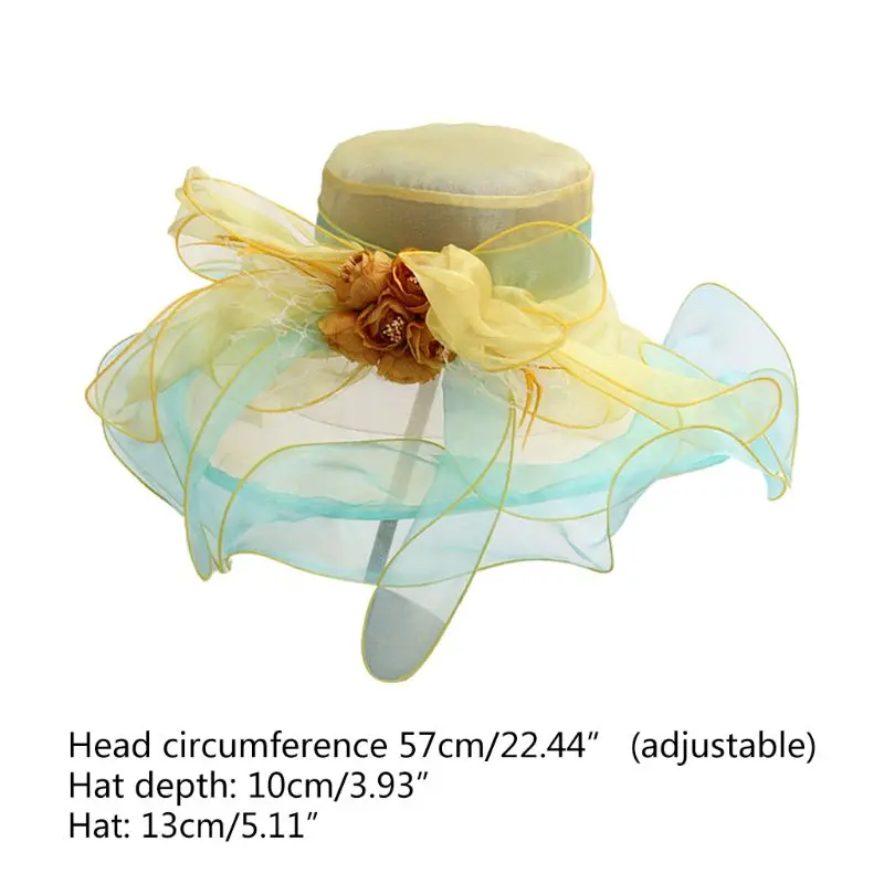 

Women Kentucky Tea Party Church Hat Contrast Color Ruffles Floral Fascinator Cap