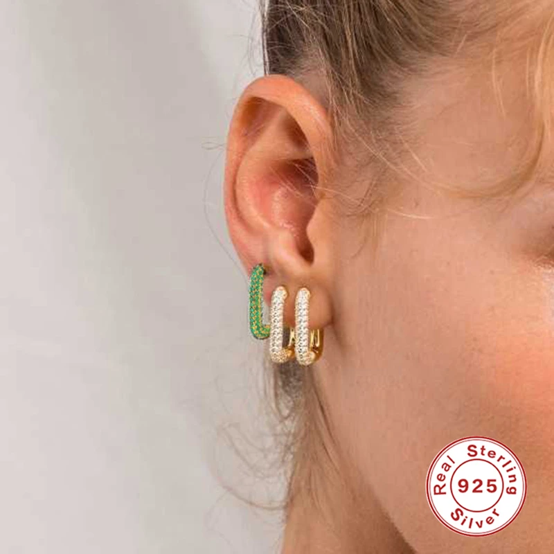 

Aide 925 Sterling Silver Hoop Earring for Women Colorful Zircon Square Geometric Circle Huggies Earrings Ear Buckles kolczyki GM