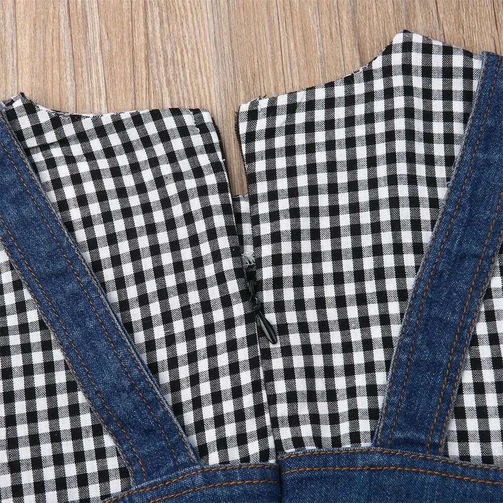 Платья принцессы клетчатое джинсовое платье Повседневная Праздничная детская