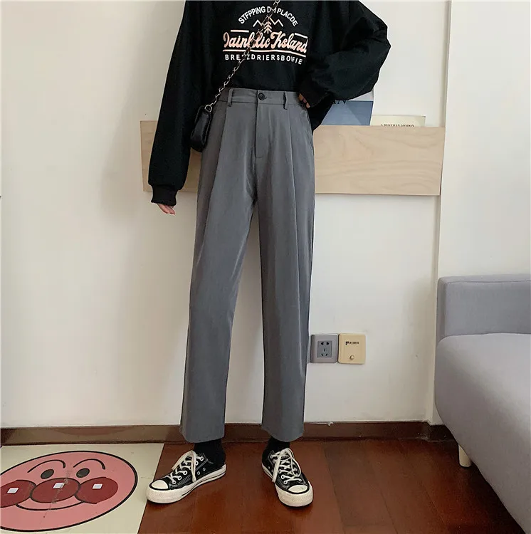 

Factory New Casual Pants Baggy Straight Trousers Slimming All-Match Suit Pants High Waist Drooping Cropped Pants