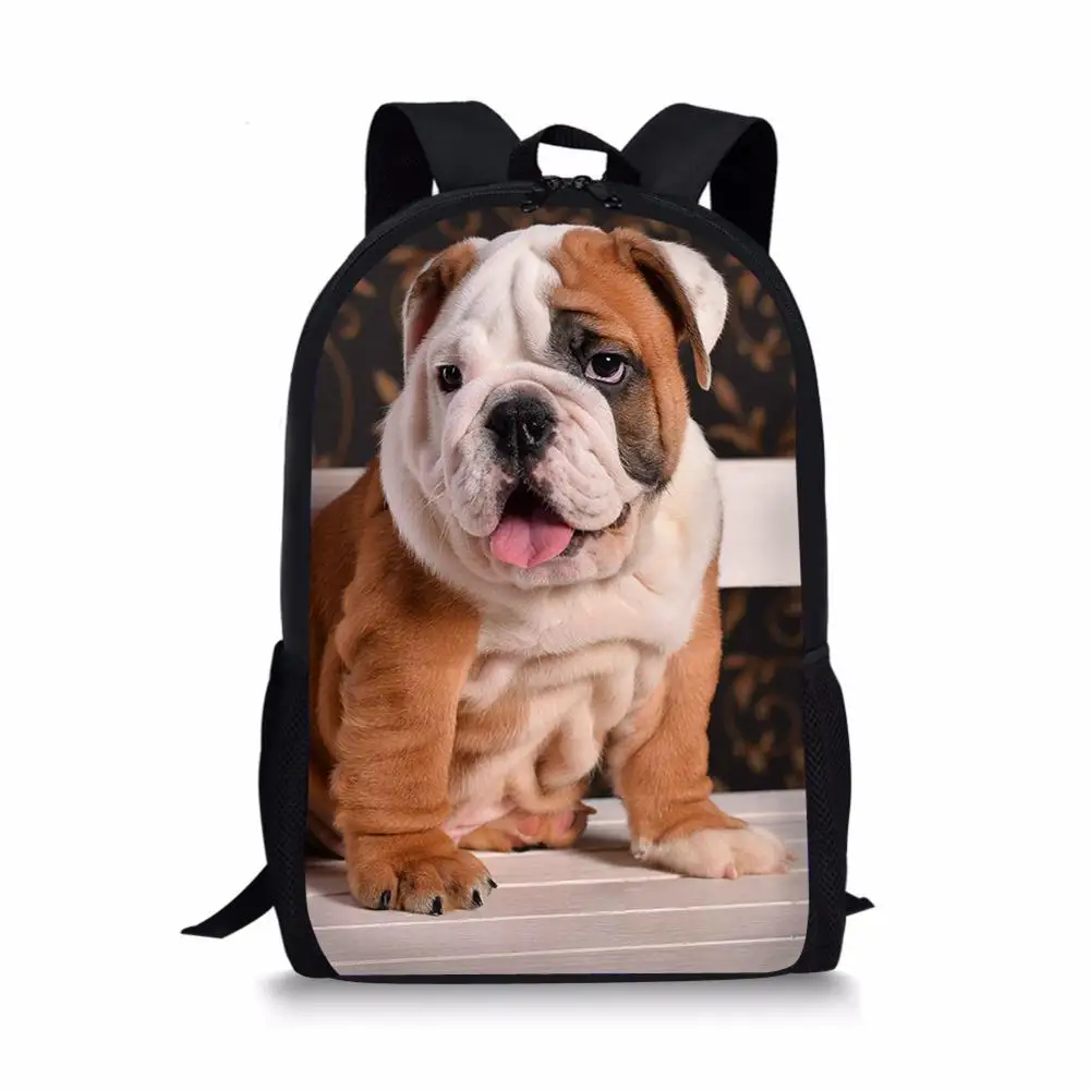 Kids School Bags Little Cute Bulldogs Prints Pattern Travel Backpack Kawaii Animal Design Toddler Boys School Backpack