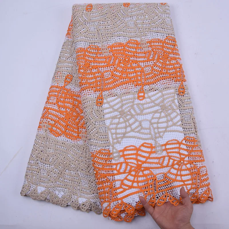 

Latest African Cord Guipure Lace Fabric With Beads 2020 High Quality Water Soluble Cord Lace French Mesh For Christmas Party