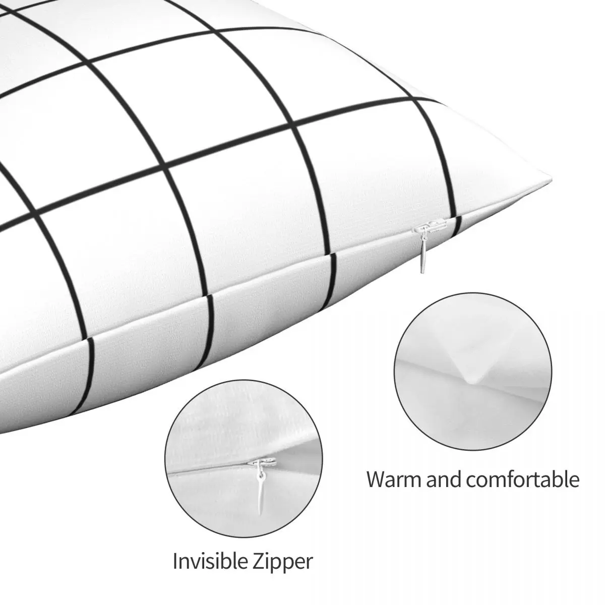 Черно-Белая Квадратная наволочка в клетку из полиэстера и льна