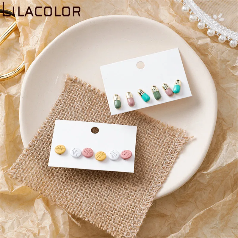 Lilacolor 3 пар/лот забавные женские серьги гвоздики карамельные таблетки милые для