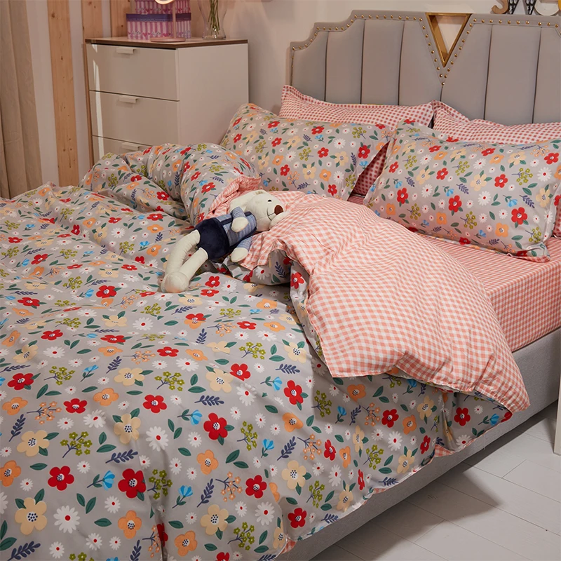 

Spring Autumn Pink flowers small square Duvet Cover Pillowcase Home Bedding Sets Flat Sheet Queen Full 4pcs Twin 3pcs