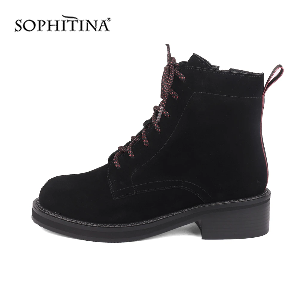 Murah SOPHITINA Baru Martin Boots Musim Dingin Padat Kualitas Tinggi Asli Kulit Asli Nyaman Square Heel Sepatu Wanita Sepatu Bot Sepatu Bot SC474