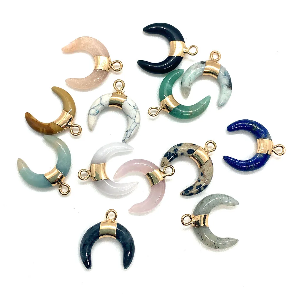 

Natural Stone Pendant Moon Shaped Necklace Jewelry Making Supplies Suitable for DIY Necklace Bracelet Earring Accessories16x17mm
