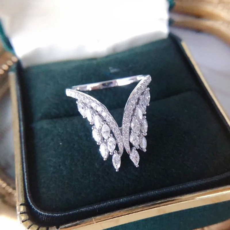 

Trendy Angle Wings Cubic Zirconia Finger Ring Adjustable Opening Rings for Women Wedding Bands Engagement Party Luxury Jewelry