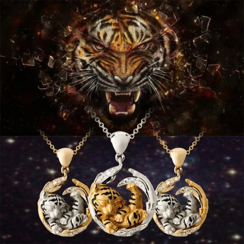 

Trendy Retro Fashion Popular Exaggerated Tiger Domineering Animal Necklace Unisex Banquet Holiday Accessories Gift Wholesale