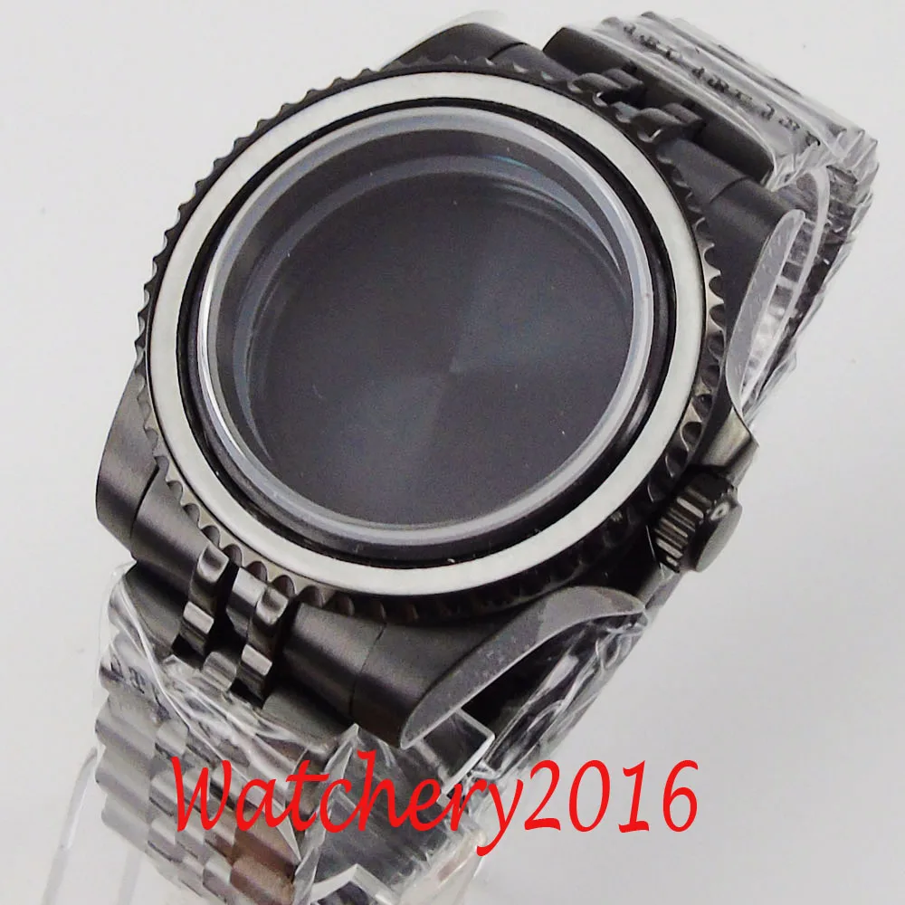 

BLIGER PVD Coated 40mm Watch Case for NH35 ETA 2836 MIYOTA 8215 Sapphire Glass Jubilee Bracelet Seeing/Mental Back Green Insert