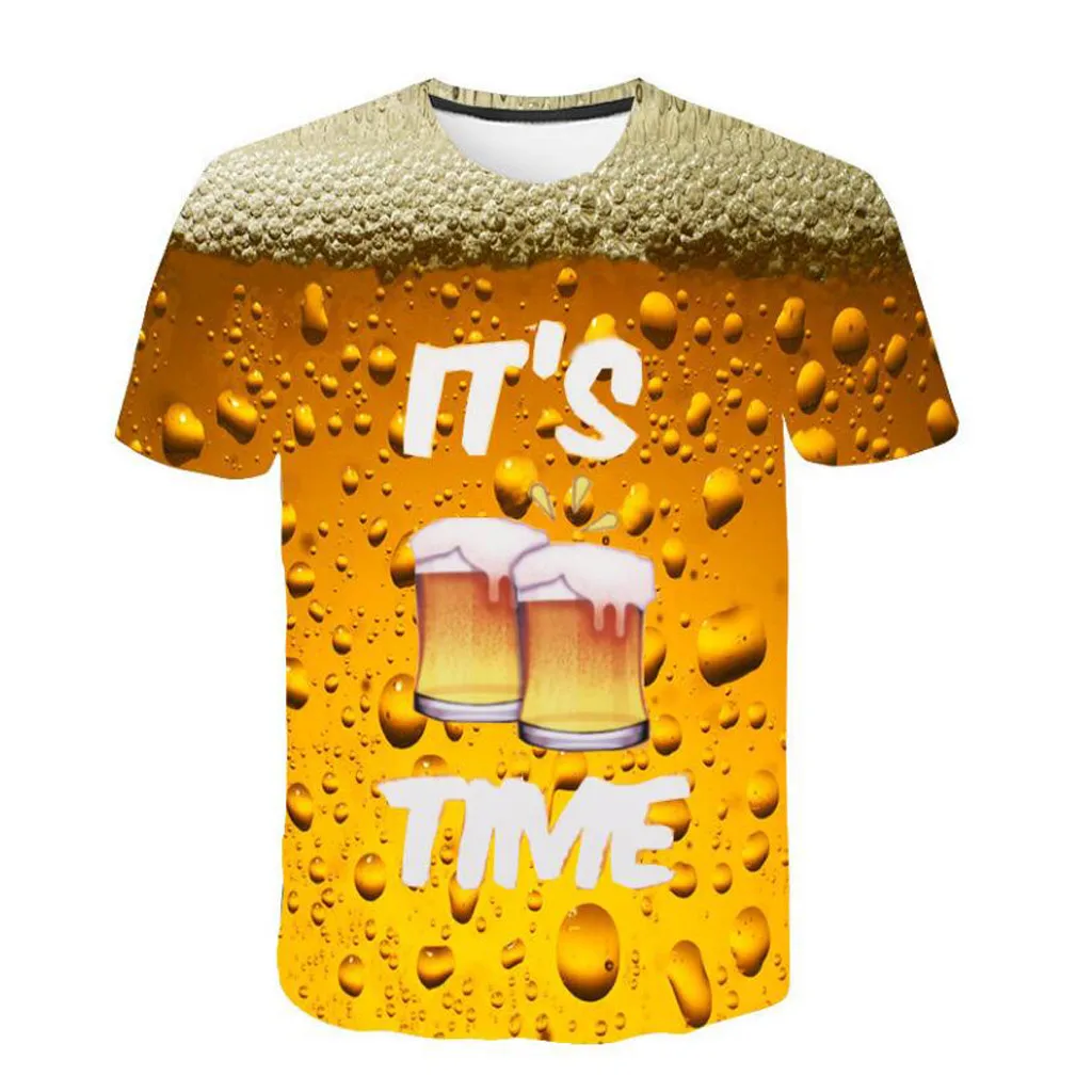 

Men's New Fashion 3D Beer Printed Short-sleeved T-shirt Top Blouse 2021 Round Neck Men Casual T-shirt