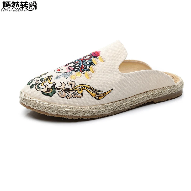 Новинка 2021 года Женские парусиновые тапочки на плоской подошве ручной работы в