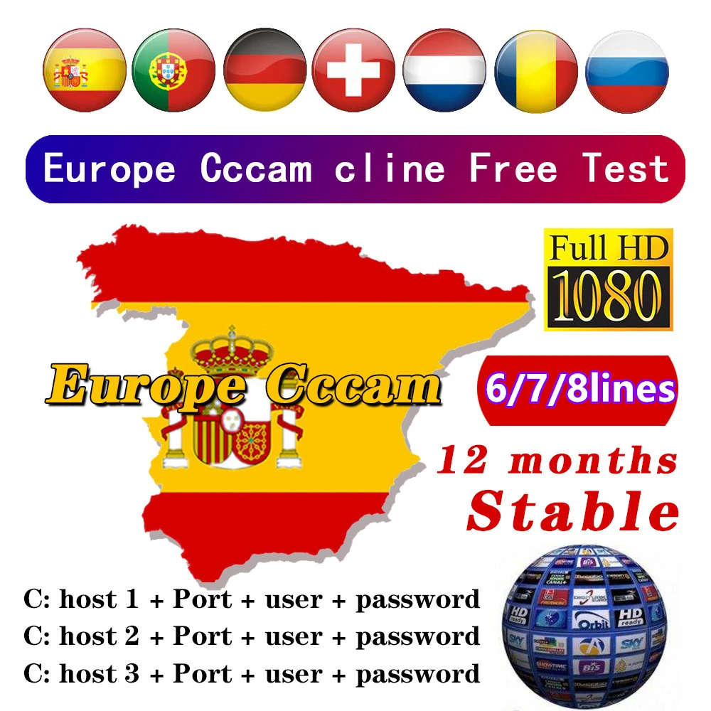 

24M Clines for Europe 3/4/5/6/7/8 Lines Satellite DVB-S2 for GTmedia V8 Nova V7S V9 Freesat Oscam Server ccam test 48h