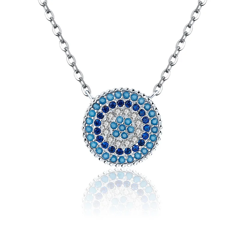 

Popular 925 Sterling Silver Round Blue Crystal Lucky Blue Eyes Women Pendant Necklaces Authentic Silver Jewelry SCN50099