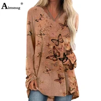 women 2022 spring autumn butterflies print basic tops long sleeve female t shirt casual loose ladies tee shirt
