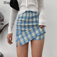 women split details plaid mini skirt with under shorts mini skort in check