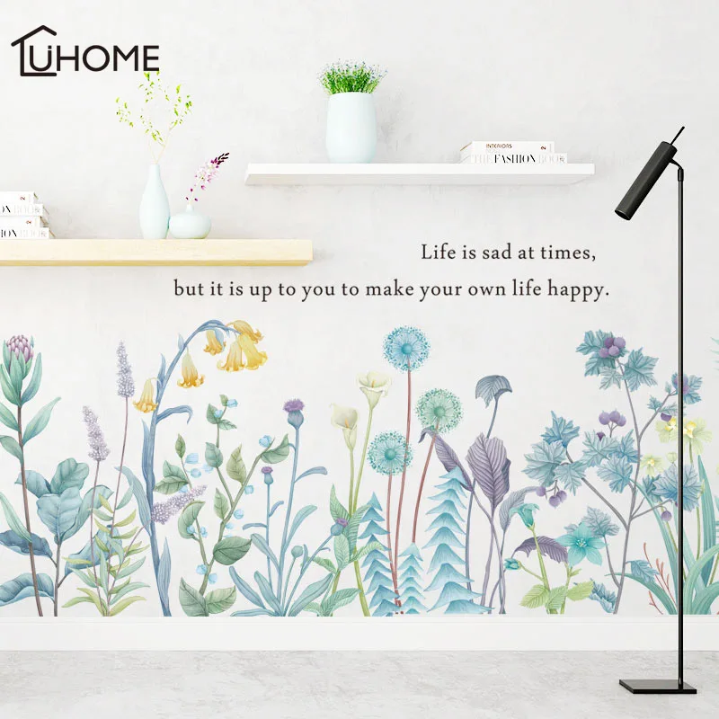 Съемная Наклейка на стену с голубыми цветами украшение для кровати наклейка