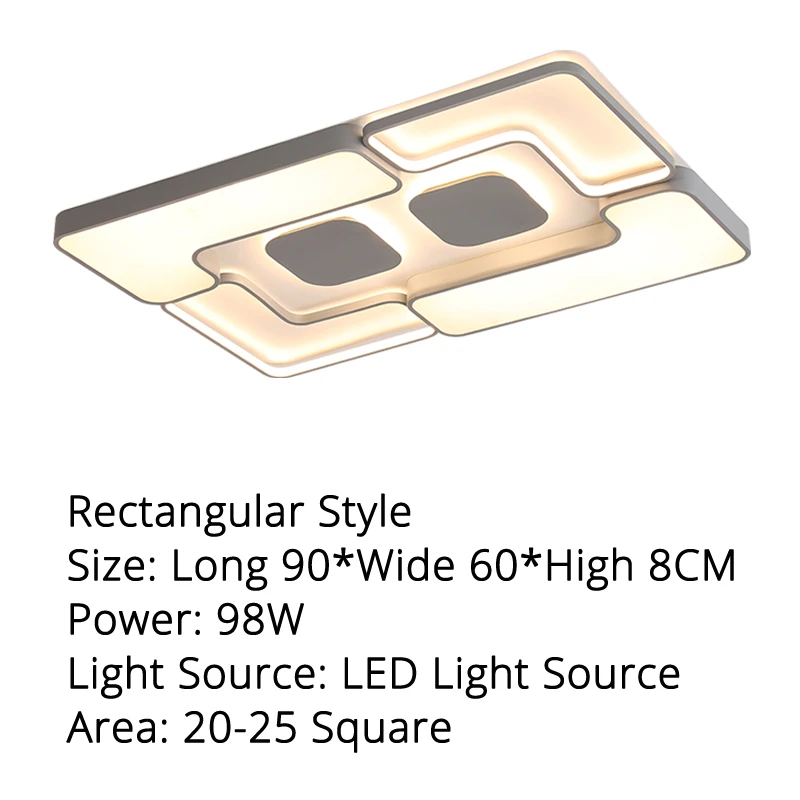 LED ceiling lights White/Grey body Modern living room for bedroom support 110V and 220V Remote control led lamps - Цвет корпуса: 90x60x8cm 98w