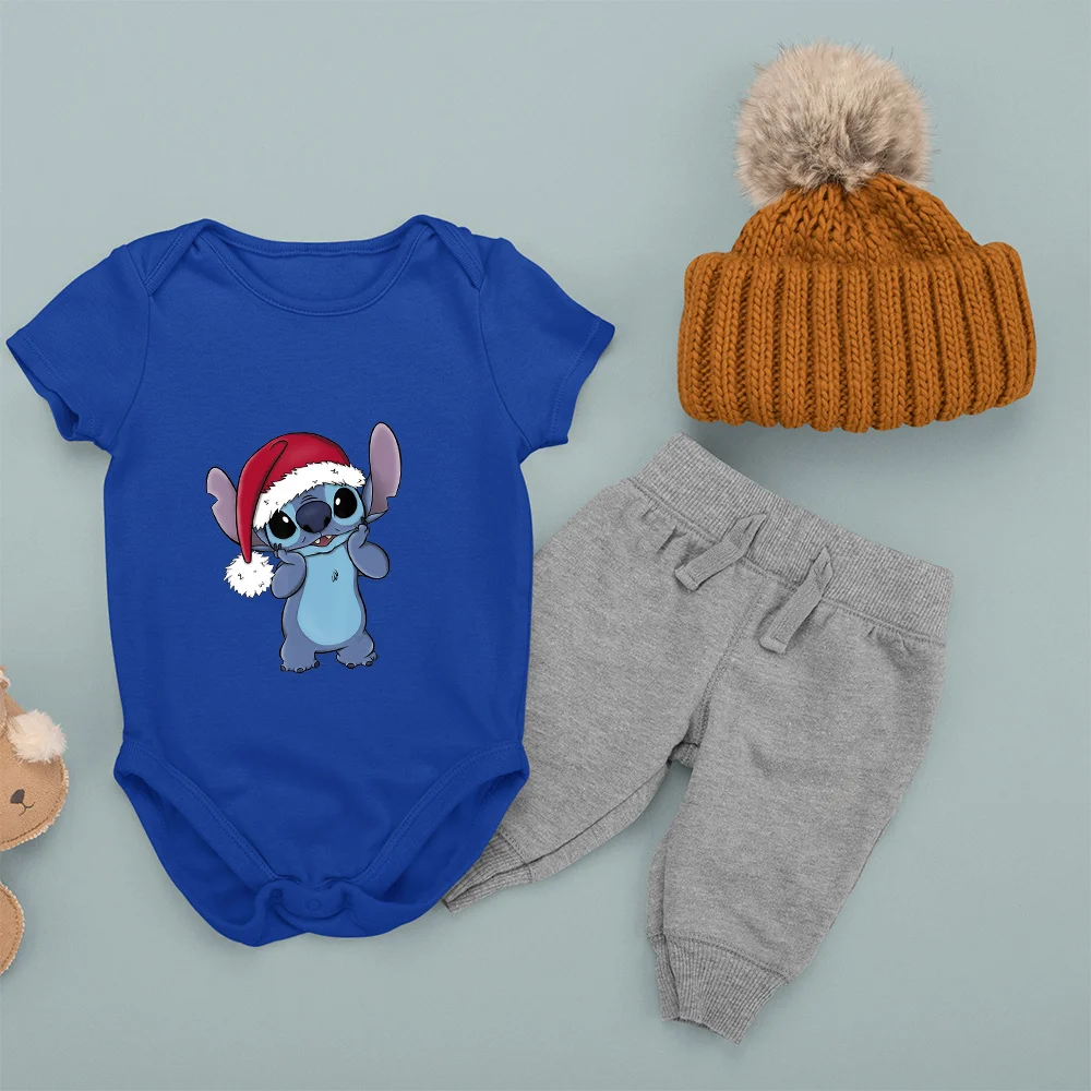 

Baby Clothes Boy Stitch Christmas Kids Jumpsuit Harajuku Cartoon Print Girl Bodysuit Summer Blue Short Sleeve Infant Romper