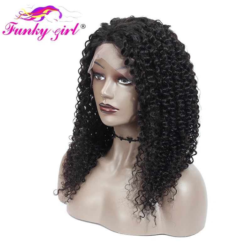 Funky Girl 13*4 парик на кружеве для женщин бразильские кудрявые парики предварительно выщипанные плотность 150% не-Реми кружевные передние человеческие волосы парики