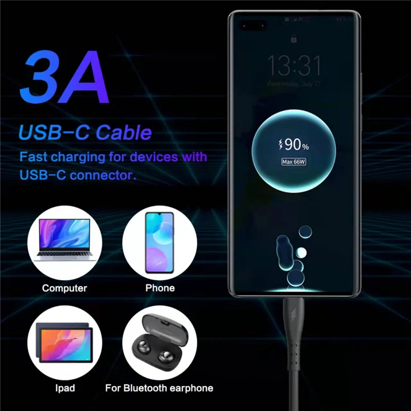 Кабель USB Type-C 3A для быстрой зарядки и передачи данных Huawei P40 Pro P30 P20 Lite Honor 30 20 10 Xiaomi