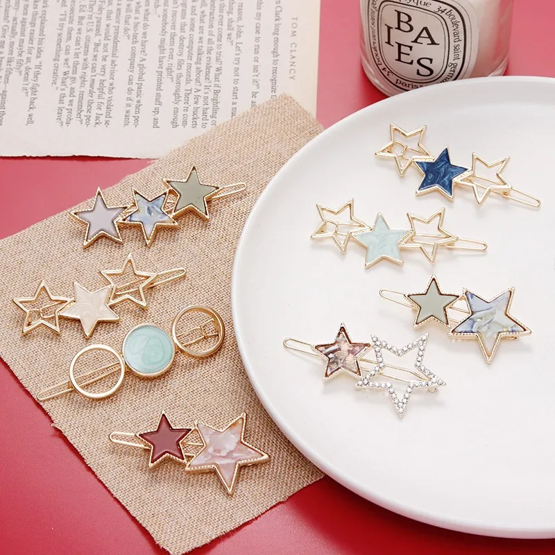 

Gold Metal Acetate Round Star Hair Clips for Women Girls Hair Ornament Alloy Hairpin Barrette Hair Clip Hair Accessories