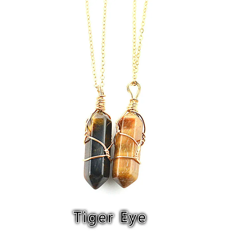 

Fashion Opal Stone Hexagonal Cylindrical Crystal Necklace, Natural Color Pendant Accessories, Bohemian Women's Jewelry