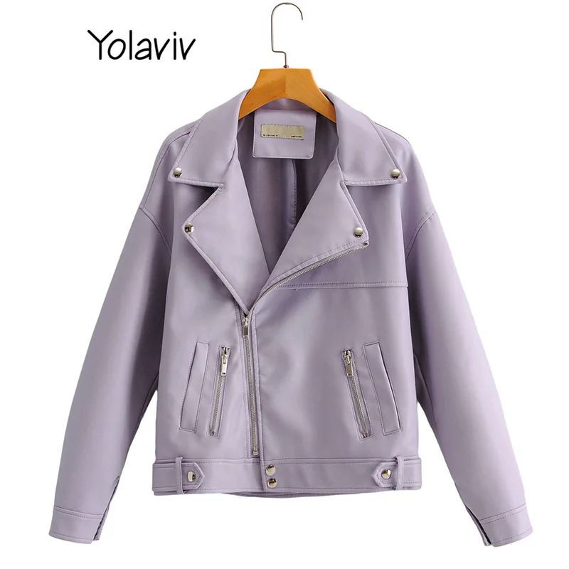 Женская мотоциклетная куртка на молнии с отложным воротником|Кожаные куртки| |