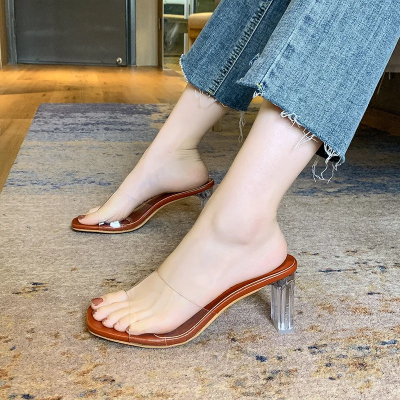 Женские шлепанцы в римском стиле прозрачные сандалии на высоком массивном