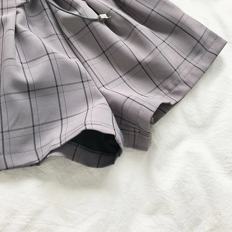 

Shorts Women Retro Chic Plaid Student Loose Elastic Korean Short Womens A-Line Summer High Leisure New Ladies All-match Clothing