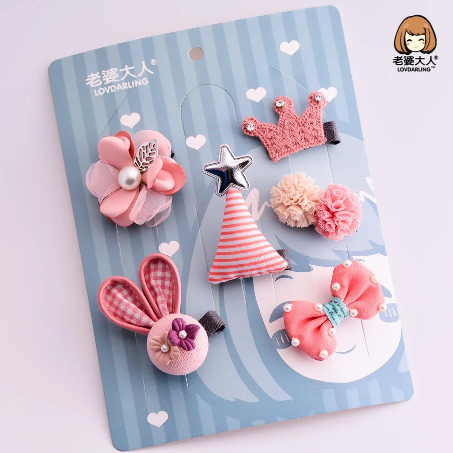 

Hot Fabric Crown Rabbit Flower Bow Tie Hairpin Combination Suit Ya Hairclip Accessories Combination