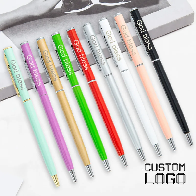 

New Custom LOGO Name Souvenirs Ballpoint Pens Metal Colorful Gifts Gel Ball Pen School Office Stationery Advertising Hotel Pens