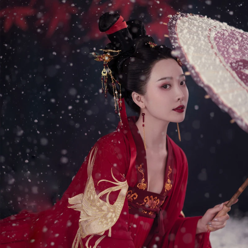 Meng Hun Xiang WYJN Красный Феникс вышитые Hanfu Зимний снег тематическая фотография костюм