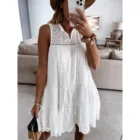 Женское кружевное платье без рукавов Foridol, белое пляжное повседневное свободное короткое платье-трапеция с ажурным узором, одежда для лета, 2021