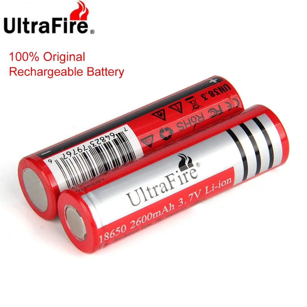 2 шт./лот светодиодный фонарь UltraFire Оригинальный 3 7 V 18650 2600mAh литий ионный
