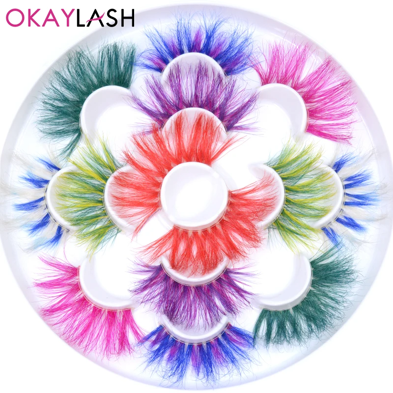 OKAYLASH 25 мм Мега полный объем цветные реальные накладные ресницы из норки