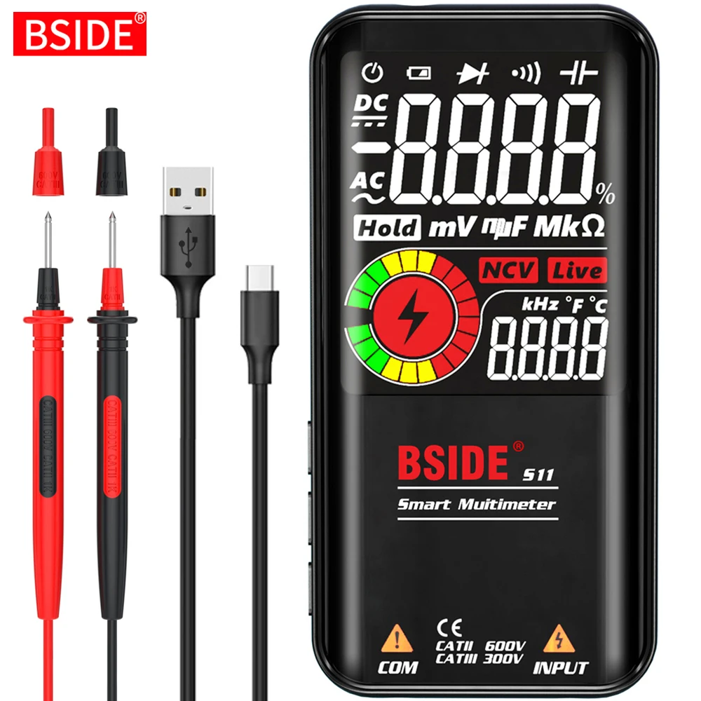 Цифровой мультиметр BSIDE 9999 Т RMS 3 5 дюйма ЖК дисплей цветной тестер напряжения