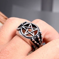 newretro skull dragon claw pentagram hollow ring mens ring fashion vintage metal pentagram round ring accessories party jewelry