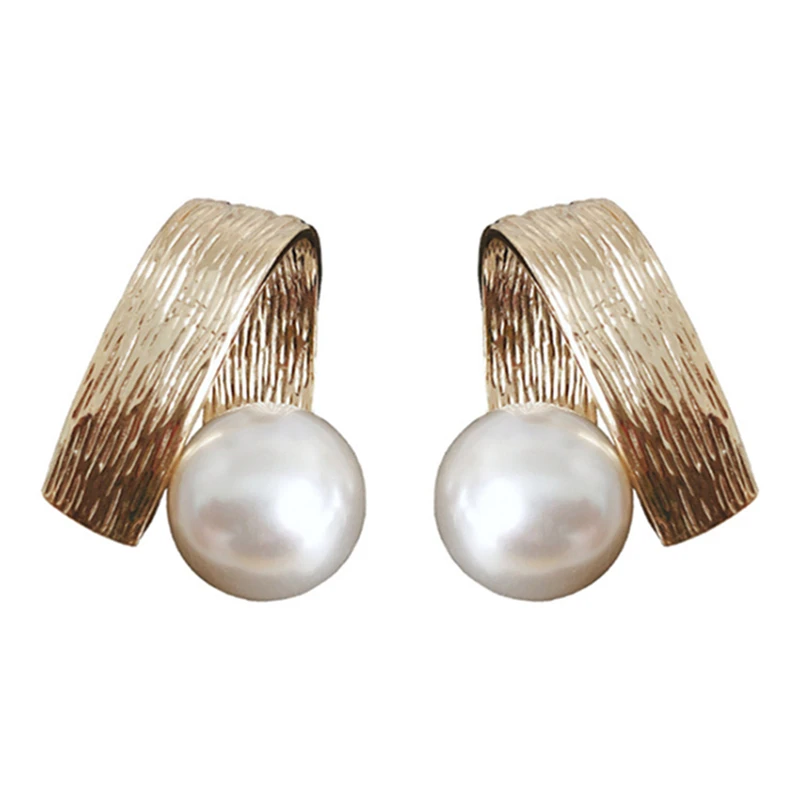 Korea Simple Metal Geometric Irregular Stud Earrings Temperament Simulated Pearl Boucle D'oreille Femme Girls Bijoux Jewelry | Украшения