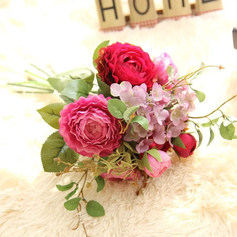 9pcs rose red 19 Цвета 8/9 шт. 12 шт./компл. 25x16 см искусственные цветы розы свадебные букет шелковых цветок DIY домашний Декор розовыми цветами - Цвет: 9pcs rose red