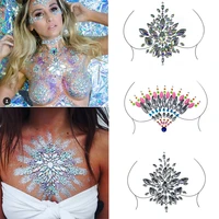 1 pc crystal beads fake tattoo stickers resin rhinestone chest face body decoration glitter acrylic party makeup body jewels
