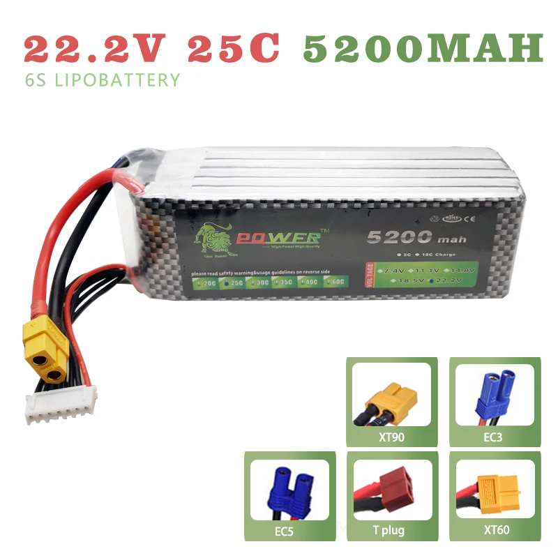 lion LiPo Battery 6s 5200mAh 22.2v 25C Lion Power for RC Helicopter RC Car Boat Quadcopter Remote Control Toys Parts