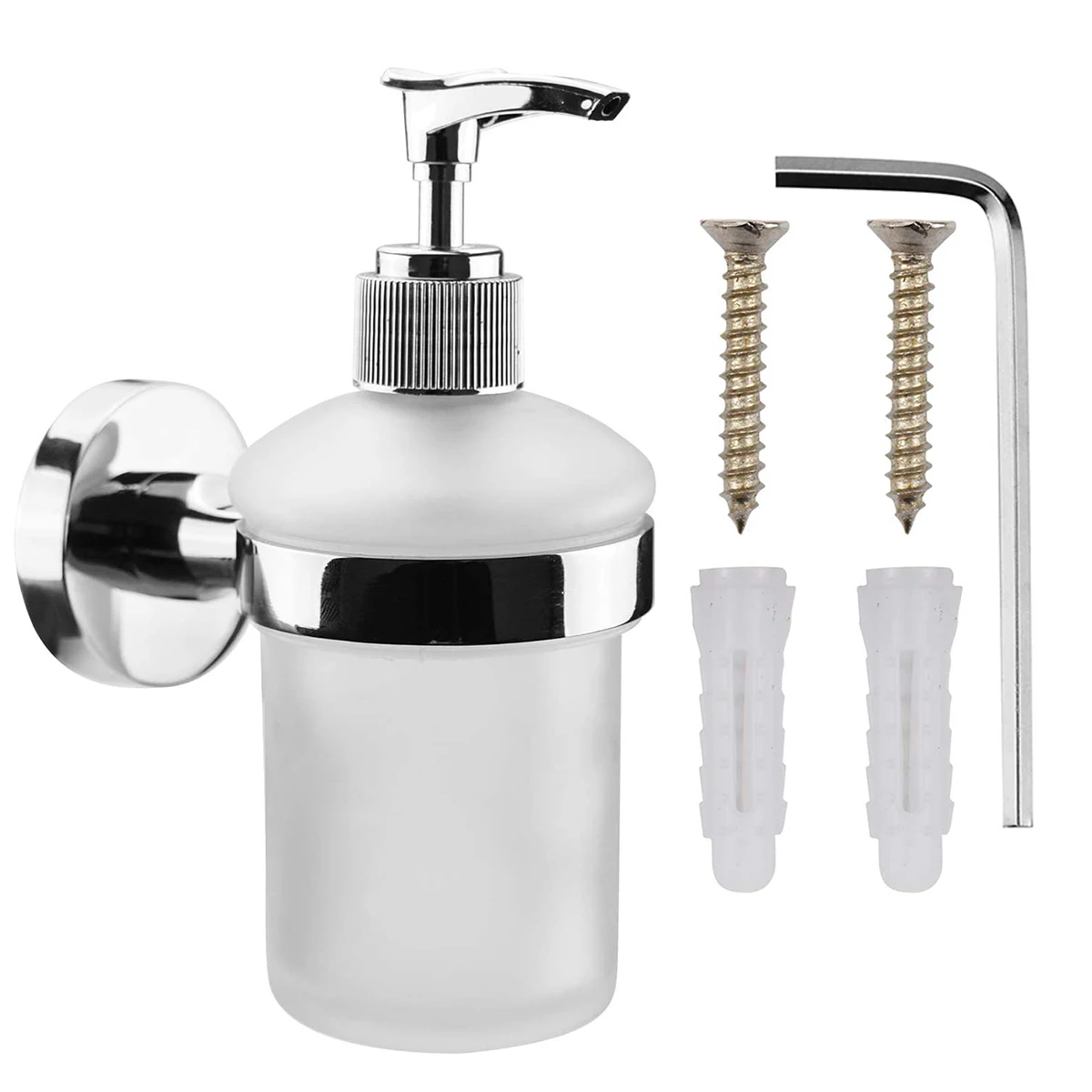 

1pc Soap Dispenser Bathroom Chrome Frosted Glass Soap Dispenser Wall Mounted Stylish Modern Hotel Wall Mounted