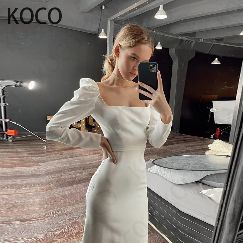 

MACDUGAL Wedding Dresses 2021 Simple Short Satin Beach Party Bride Gown Elegant Square Collar Vestido De Novia Civil Women Skirt