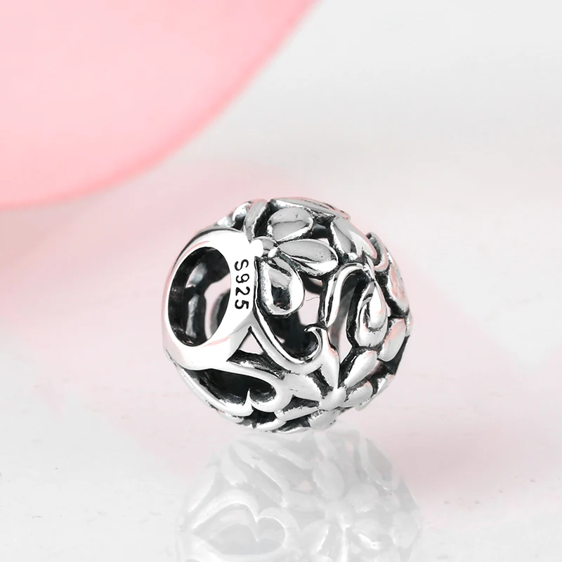 Модные ажурные бусины из стерлингового серебра 925 пробы с цветами для девочек