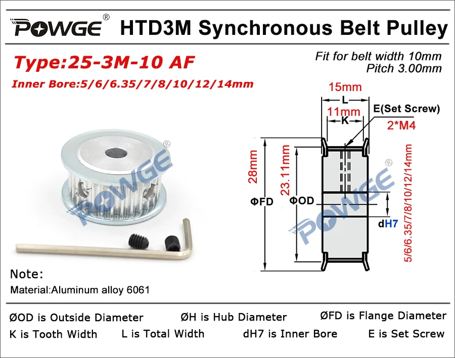 Зубчатый шкив для зубчатого ремня HTD 3M 25 Зубцов диаметр 5/6/6 35/7/8/10/12/14 мм ширина 10 3 м