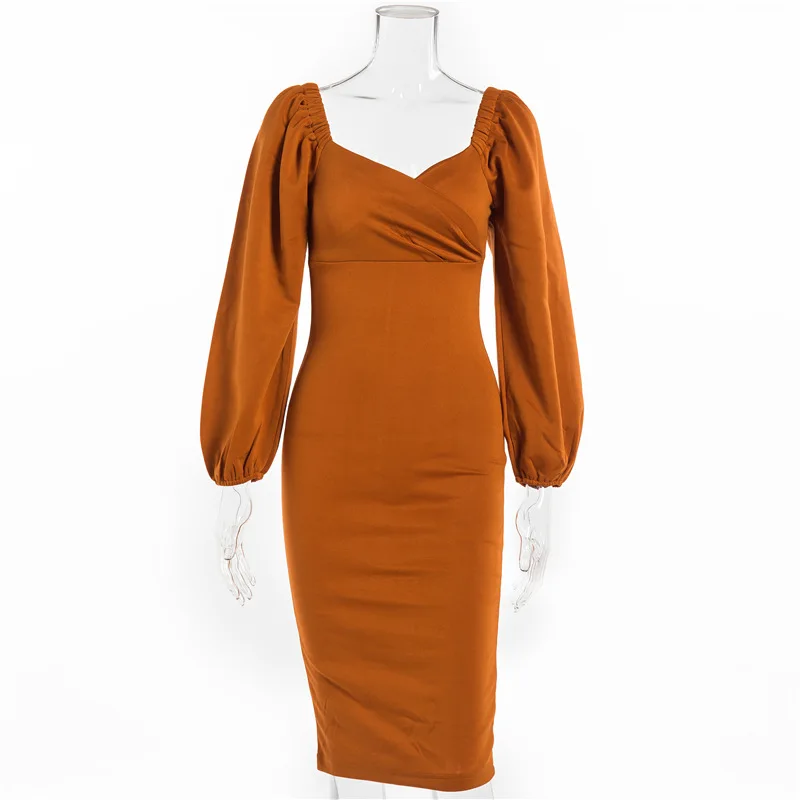 

Spring Autumn Sexy Dresses for Women Long Skirt Square Collar Off Shoulder Party Night Club Solid Color Slim Bodyco Elegant 2021