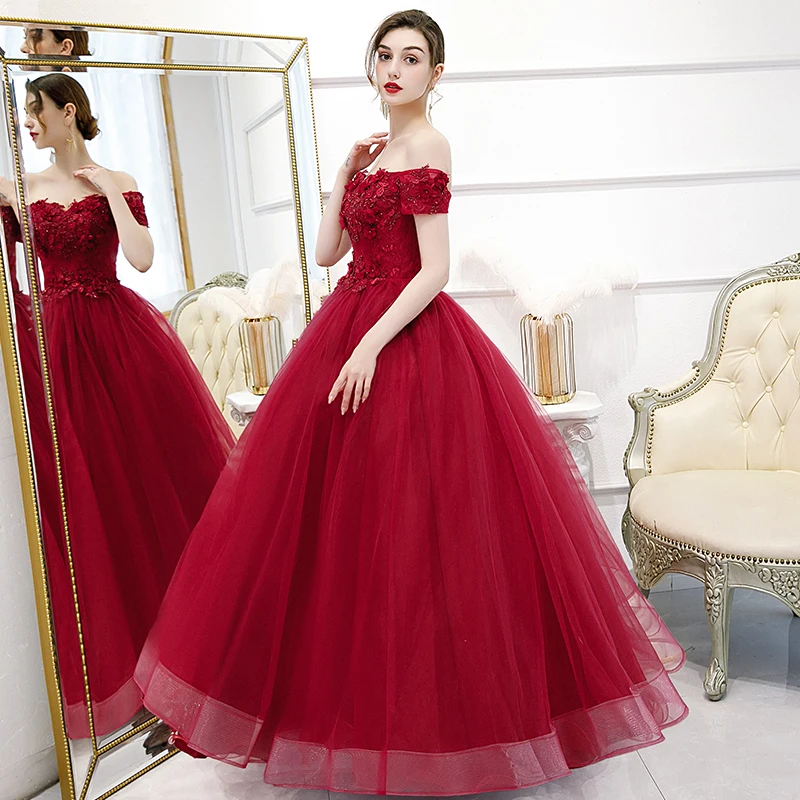 New arrival Wine off shoulder long lady girl women princess bridesmaid banquet party ball prom dress gown free shipping | Свадьбы и